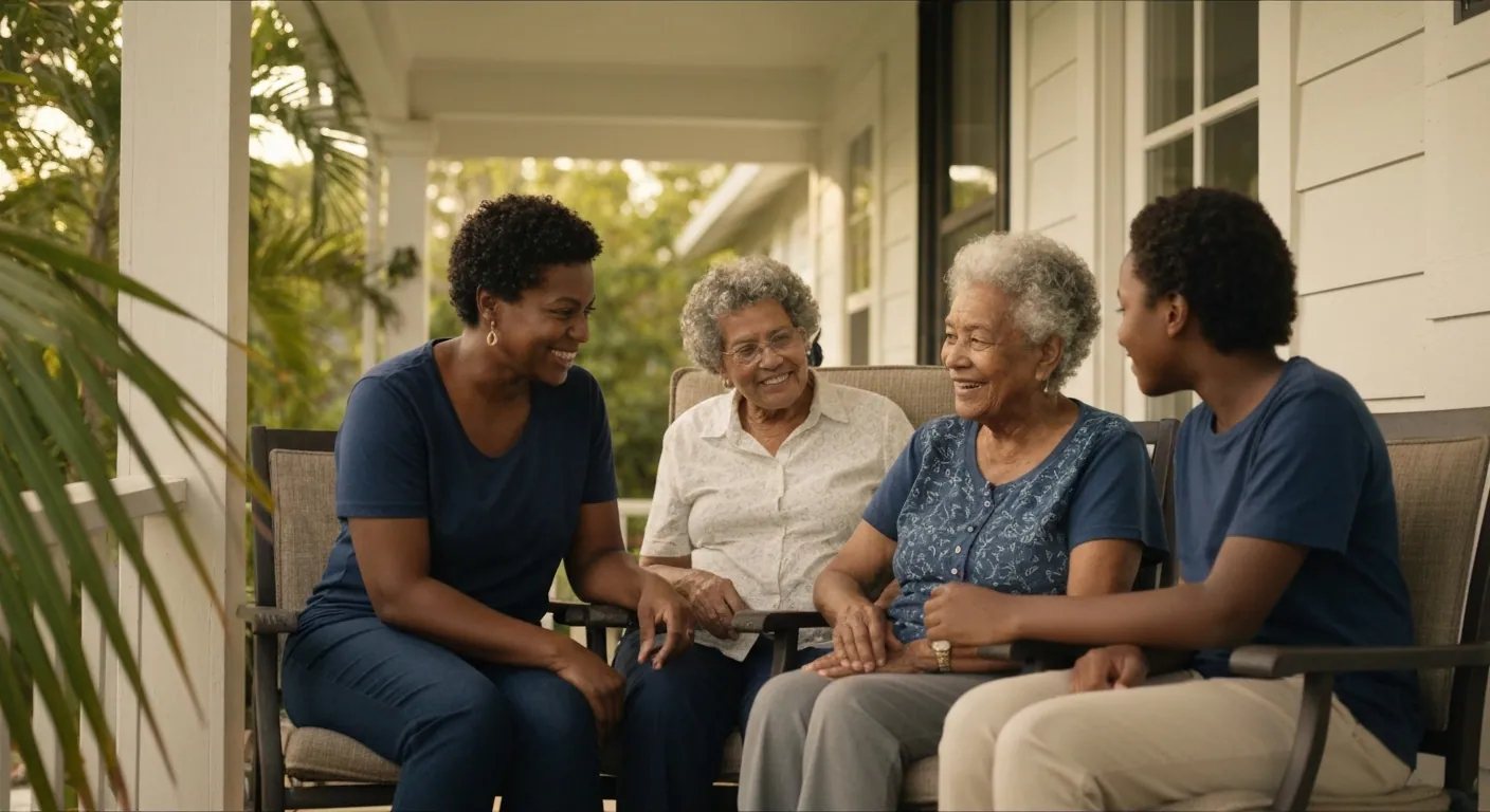 Multigenerational Haitian-American family on a Tampa Bay porch